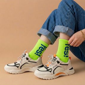 Высокие спортивные носки "Yes!" — Неоновые цвета (унисекс) Салатний