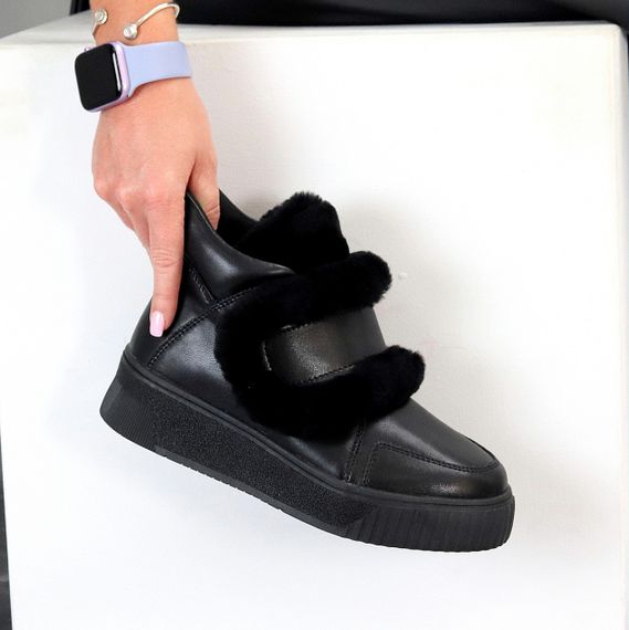 Молодежные спортивные зимние черные ботинки натуральная кожа с опушкой 37