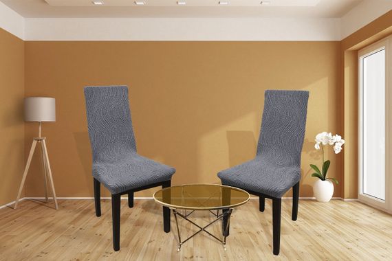 Жаккардовые чехлы на стулья Volna без юбки Темно-серые