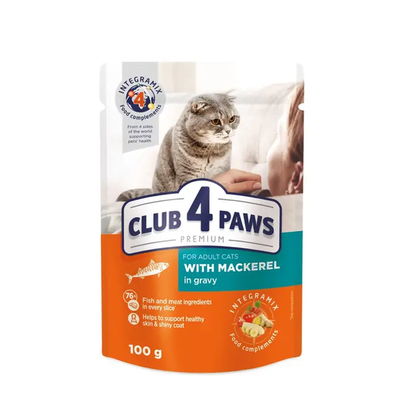 Влажный корм пауч Club 4 Paws Premium Adult для взрослых котов, скумбрия в соусе 100г