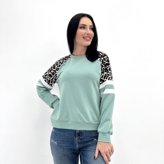 Женская легкая трикотажная кофта с леопардовым принтом GF04196 цвет мятный, размер 42/44 | Зображення 2