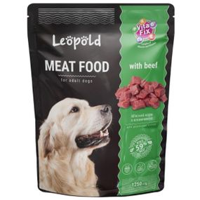 ЛЕОПОЛЬД Мясной корм с говядиной для собак. 59% мяса. Пауч (дой-пак) 1250 г
