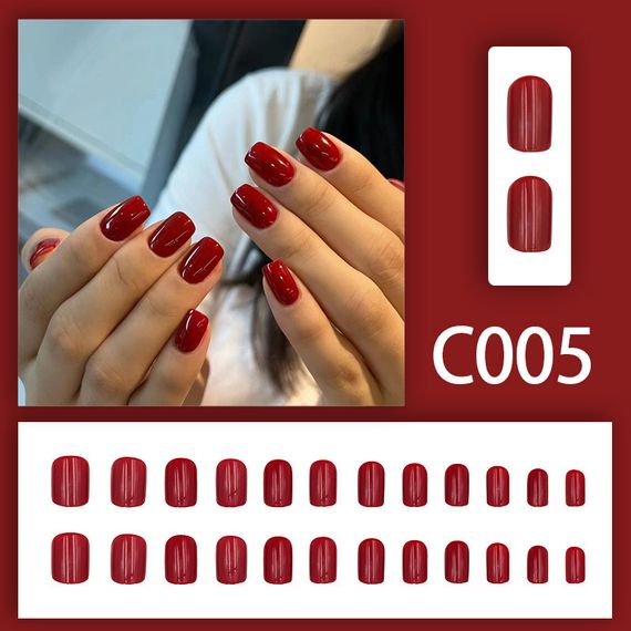 Накладные ногти с клеем C005 Красный 24 шт (A9699) | Зображення 2