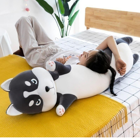 Величезна м'яка плюшева іграшка Хаскі-обіймашка 152 см, сірий собака для сну, відпочинку та веселих ігор | Зображення 1