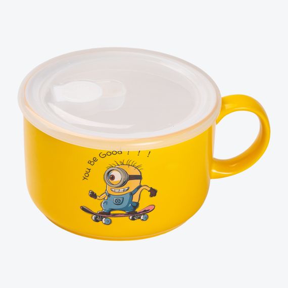 Миска керамическая с пластиковой крышкой, 900 мл, для супа и лапши