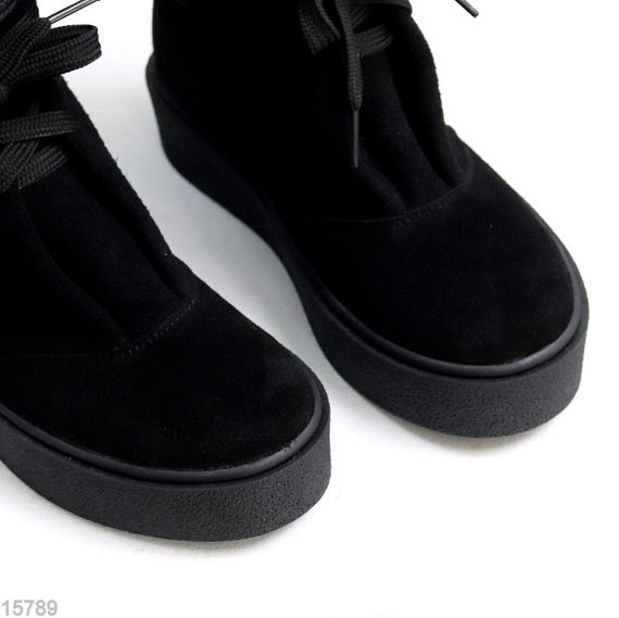 Дизайнерські зимові чорні високі черевики натуральна замша | Зображення 8