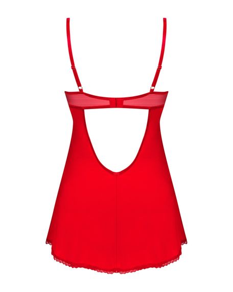 Пеньюар Obsessive Ingridia chemise & thong XL/2XL, червоний, сорочка, стрінги | Зображення 3