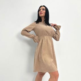 Женское модное вельветовое платье с завышенной талией GF08574 цвет пудровый, размер 42/44