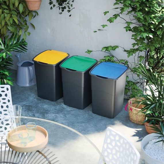 Контейнер для мусора Curver Koral bin 47 л черный с зеленой крышкой, ведро для дома и сортировки (67032) | Зображення 1