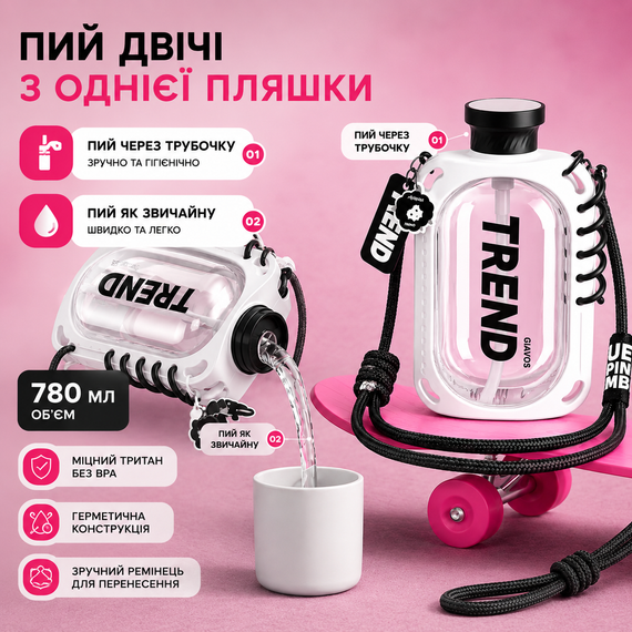 Пляшка для води TREND 780 мл герметична біла з антиковзким покриттям та ремінцем | Зображення 5