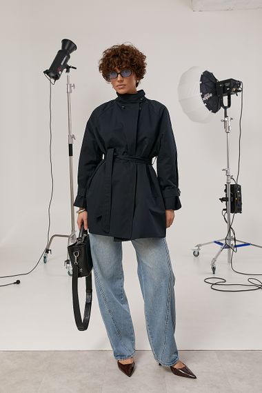 Жіночий тренч з поясом - темно-синій цвет, ONE SIZE (є розміри) | Зображення 2