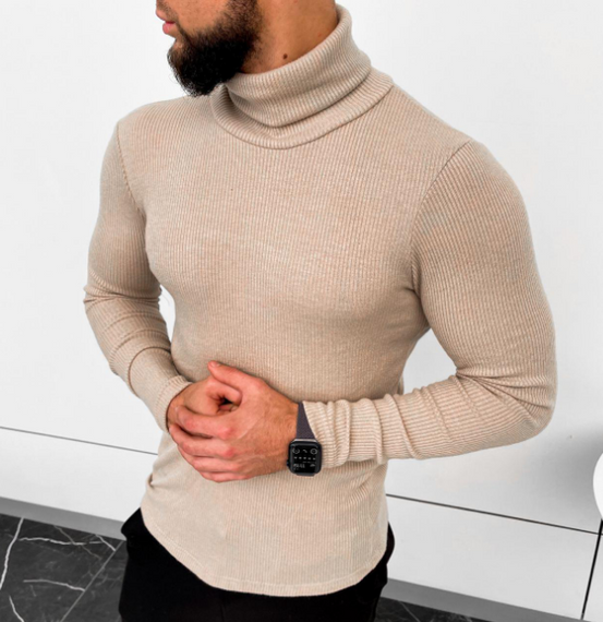 Мужской классический гольф в рубчик FD2021 размер XL, цвет бежевый