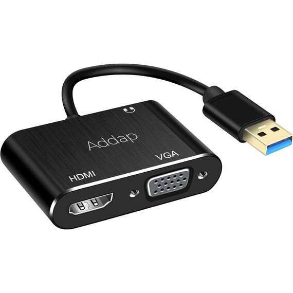 Многофункциональный USB хаб для ноутбука Addap MH-12 для передачи видео, переходник с USB 3.0 на 2 порта HDMI+VGA | Зображення 3