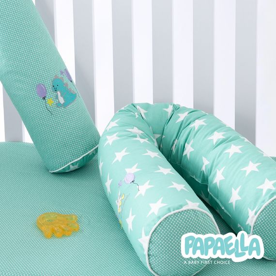 Защитные бортики-валики в детскую кроватку 2 шт ТM PAPAELLA 60х15 см, 120х15 см хлопок звезда/горошек ментол | Зображення 3