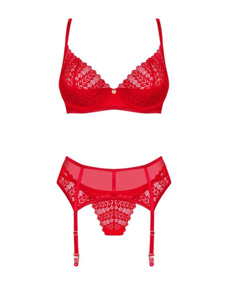 Комплект Obsessive Ingridia 3-pcs set XL/2XL, червоний, бюстгальтер, стрінги, пояс sexstyle | Зображення 2