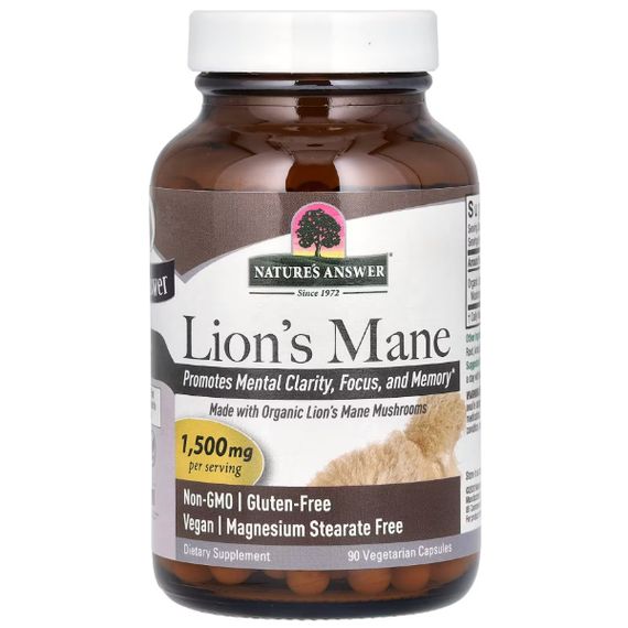 Комплекс для профілактики роботи головного мозку Nature's Answer Lion's Mane 1500 mg 90 Veg Caps