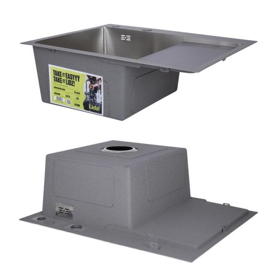 Комплект Lidz Handmade H6350R Мийка для кухні інтегрована крило праворуч Brushed у комплекті з дозатором + Lidz K01G Кошик для | Зображення 3