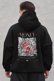 Оверсайз худі толстовка на флісі з капюшоном та принтом Without Money Grafity Black