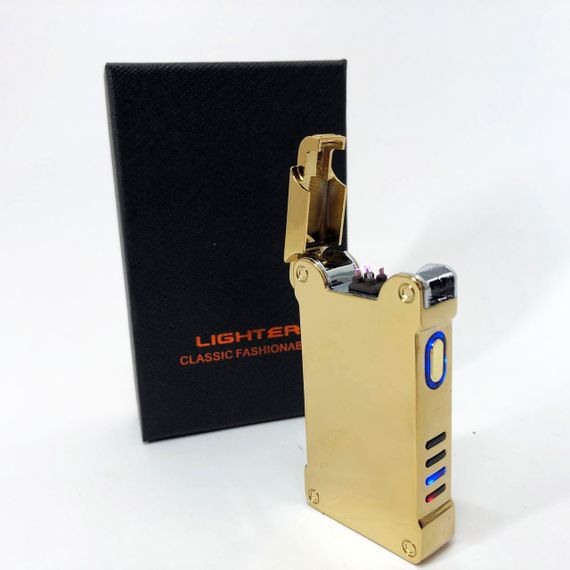 Дуговая электроимпульсная зажигалка с USB-зарядкой фонариком LIGHTER HL-437, Юсб зажигалка. Цвет: золотой | Зображення 6