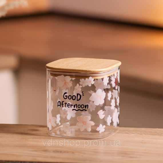 Банка для сипучих продуктів з бамбуковою кришкою 800 мл ємність для сипучих скло HP-34-25 | Зображення 4