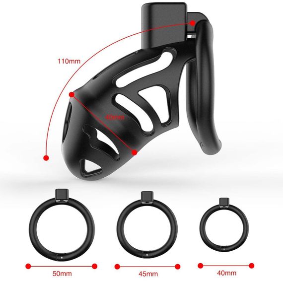Клетка для пениса LOCKINK SEVANDA Plastic Penis Chastity Cage, черная, 3 кольца разных размеров sexstyle | Зображення 5