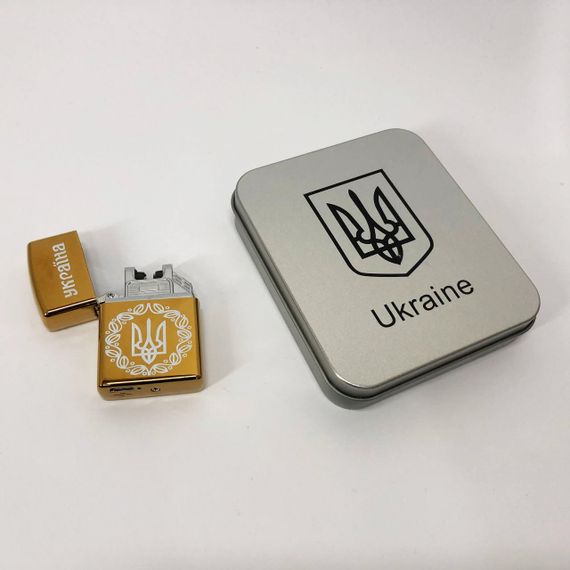 Дугова електроімпульсна запальничка USB Україна (металева коробка) HL-447. IH-725 Колір: золотий | Зображення 7