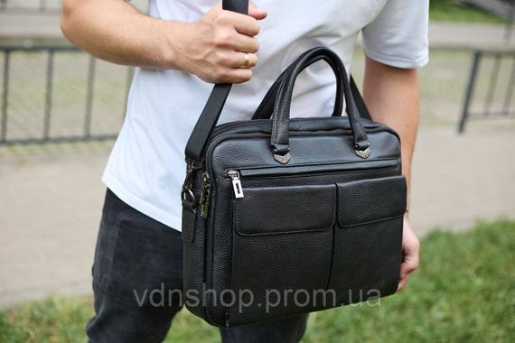 Сумка чоловіча офісна через плече 39х29х10, практичний шкіряний портфель для бізнесу, сумочка для навання, чорний | Зображення 3