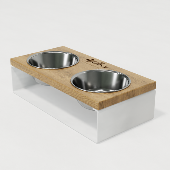 Миски на підставці з цільного металевого листа для собак та котів Hollky SteelWood S (2 × 0,45 л) SWS-36188-WHNT | Зображення 4