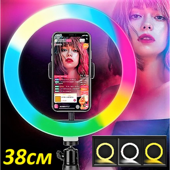 Кільцева LED лампа RGB MJ38 38см 220V 1 крепл.тел USB + пульт | Зображення 1