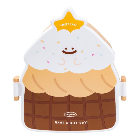 Дитячий ланч бокс на дві секції 950 мл пластиковий з вилкою та ложкою "Тістечко" Коричневий HP12271BR