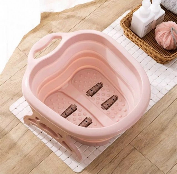 Складна ванна масажер для масажу ніг з роликами Рожева
