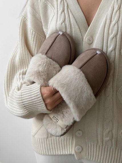 Хатні тапочки з хутряним виворотом 587726 Бежеві  36-37 38-39 40 41