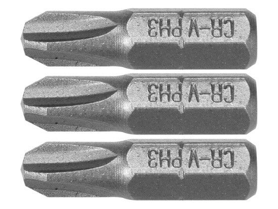 Насадки викруткови STHOR : Phillips PH1, PH2, PH3 x 25 мм, HEX 1/4", Cr-V, 3 шт VR-65461