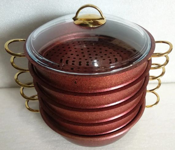 Мантоварка пароварка O.M.S. Collection 6091-C 28см 5,8л з гранітним покриттям 6 предметів Червоний (Туреччина) | Зображення 5