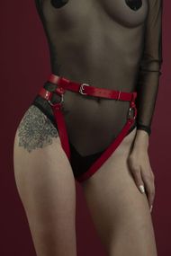Гартери Feral Feelings - Belt Briefs, трусики, натуральна шкіра, колір білий, Червоний