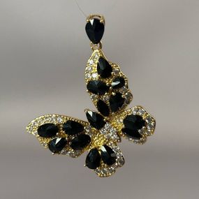 Кулон Махаон с цирконами, позолота 43х31 мм - черный, лимонное золото