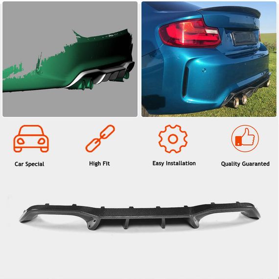 Дифузор заднього бампера V6 (для F87 M2/M2С, Карбон) для BMW 2 серія F22/23 2014-2021 рр | Зображення 1