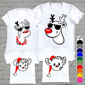 Футболки новогодние Фэмили Лук "Модные олени" Family Look для всей семьи