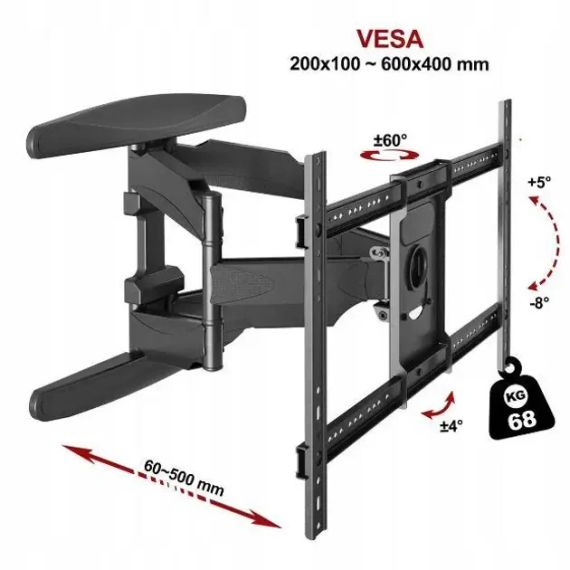 Настінне кріплення для телевізора для діагоналей 55"-85" поворотний кронштейн на стіну V-Star S65 | Зображення 6