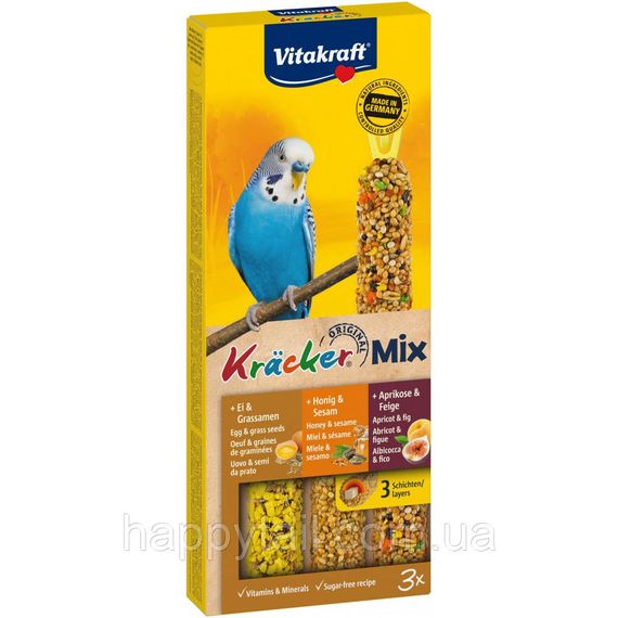 Ласощі для папуг Vitakraft Kracker Trio-Mix: мед, яйце, фрукти, 3 шт.