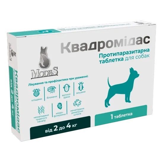 Протипаразитарні таблетки для собак вагою 2-4 кг ModeS Квадромідас, 1 табл