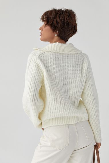 Кардиган на блискавці з крупної в'язки - молочний цвет, ONE SIZE (є розміри) | Зображення 1