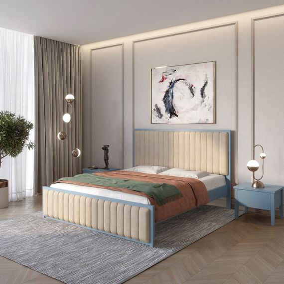 Односпальне дерев'яне ліжко Mebigrand Відень Сіро-синій (S7010R90B)/Аляска 23 (Бежевий) 90х200 см (MBG-10954)