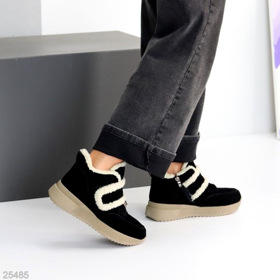 Черные замшевые зимние спортивные ботинки, молния + липучка | Зображення 7