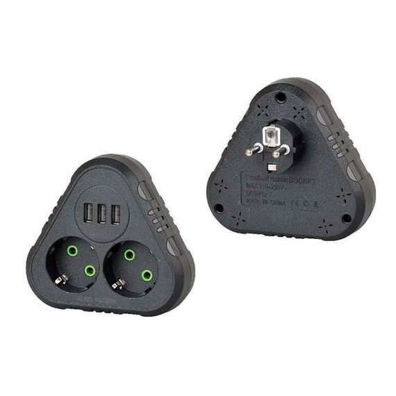 Розетка трійник із заземленням F202-Black, 2 розетки+3USB(1А), 2500W, 10A | Зображення 2