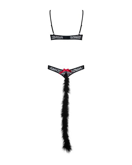 Еротичний костюм гепарду Obsessive Gepardina 3 pcs costume, чорний, хутряне оздоблення, монокіні, S/M | Зображення 5
