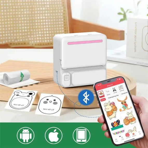 Портативный термопринтер с Bluetooth + рулон термобумаги, C19 / Мини принтер для печати | Зображення 5