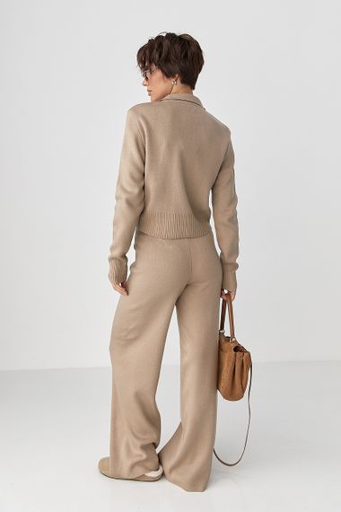 В'язаний трикотажний костюм з коротким кардиганом - кавовий цвет, ONE SIZE (є розміри) | Зображення 1