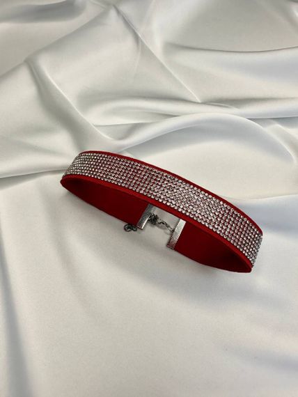 Жіночий чокер червоний з стразами