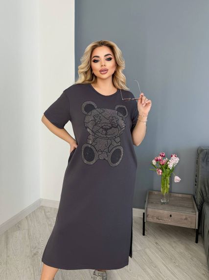 Женское платье-футболка длинное с коротким рукавом, больших и батальных размеров IS872, цвет серый, размер 54/56 | Зображення 2